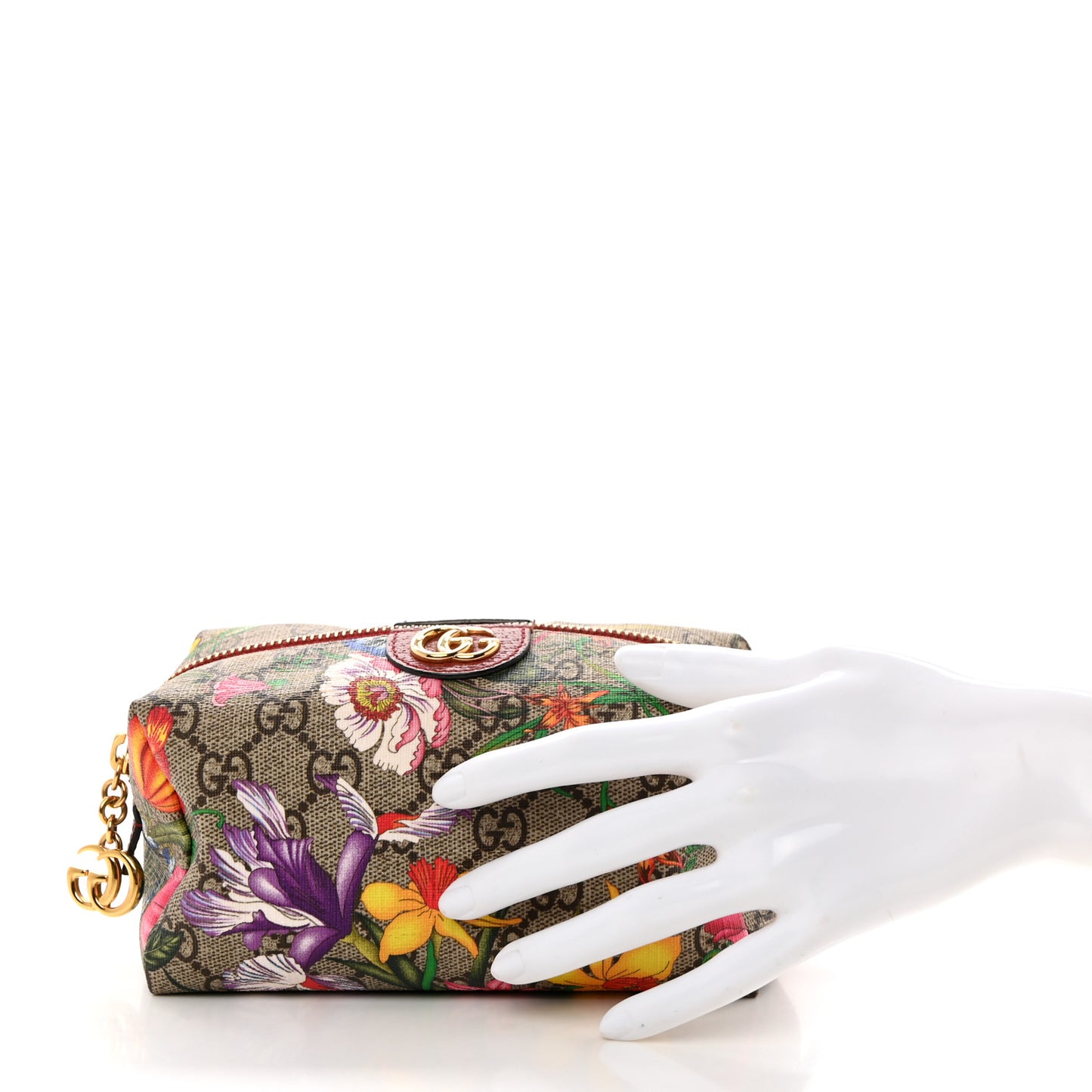 Soft GG Supreme Monogram Flora Calfskin Small Ophidia Cosmetic Case Beige Ebony Multicolor Rosso