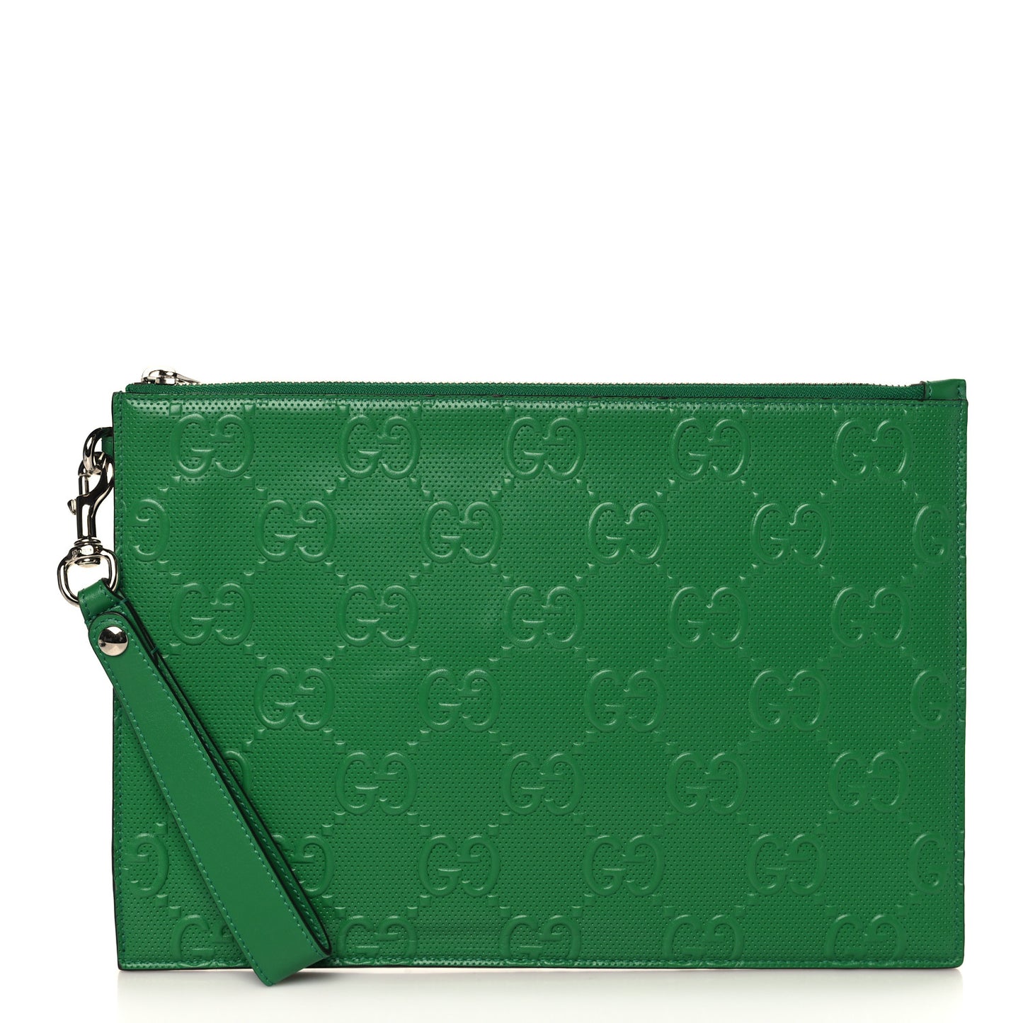 Calfskin GG Tennis Embossed Wristlet Pouch New Shamarock