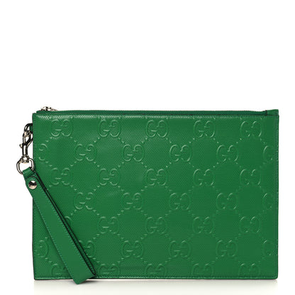 Gucci Calfskin GG Tennis Embossed Wristlet Pouch New Shamarock 1 of 7