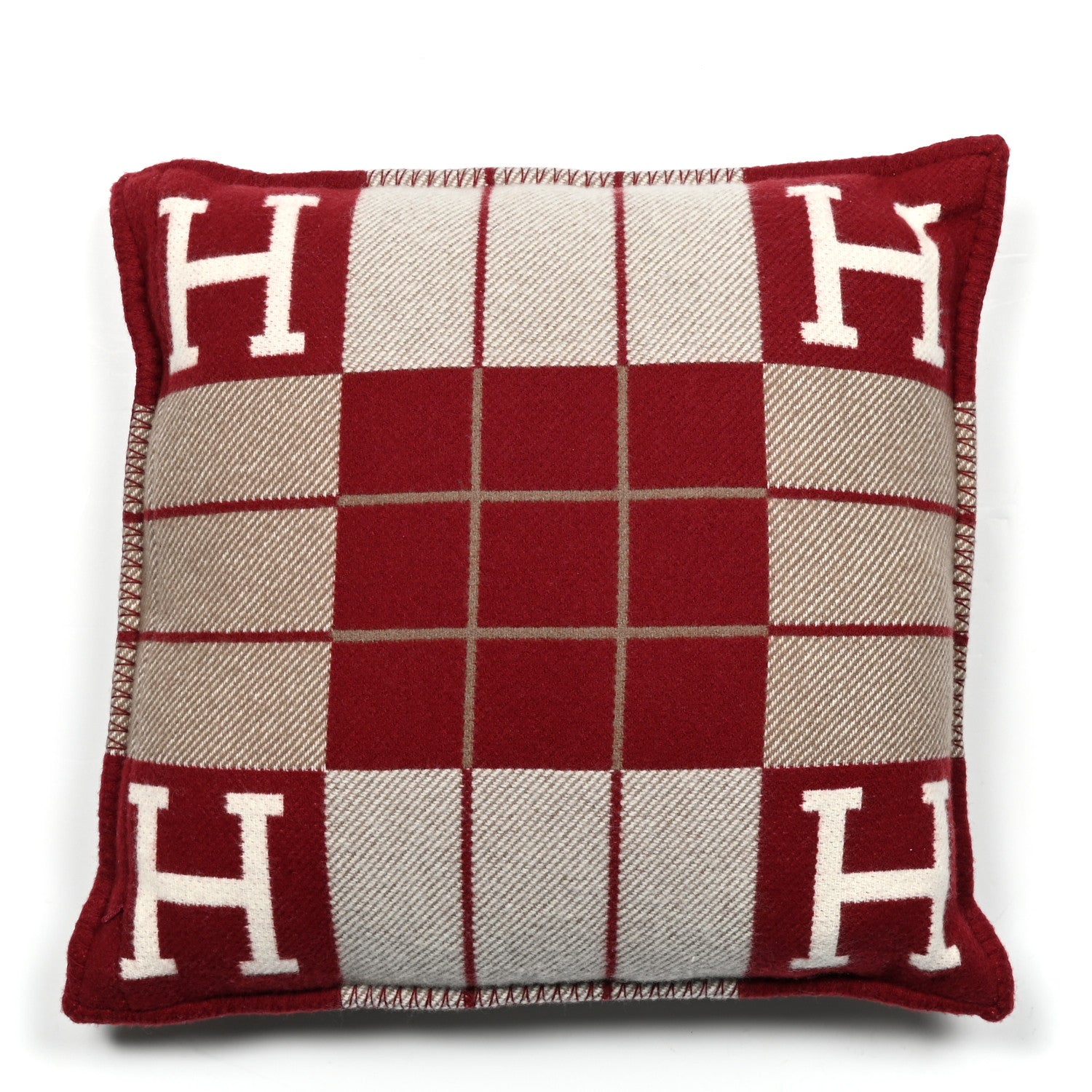 Hermes Wool Cashmere Avalon III Pillow PM Ecru Rouge 2 of 3