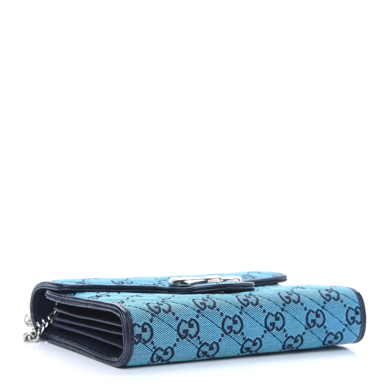 Gucci Monogram Multicolor Matelasse Diagonal GG Marmont Chain Wallet Light Blue 4 of 10