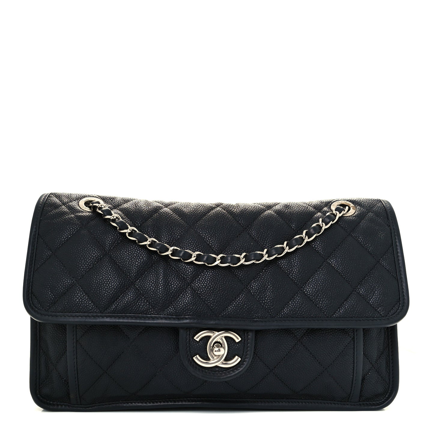Caviar Quilted Large French Riviera Flap Black