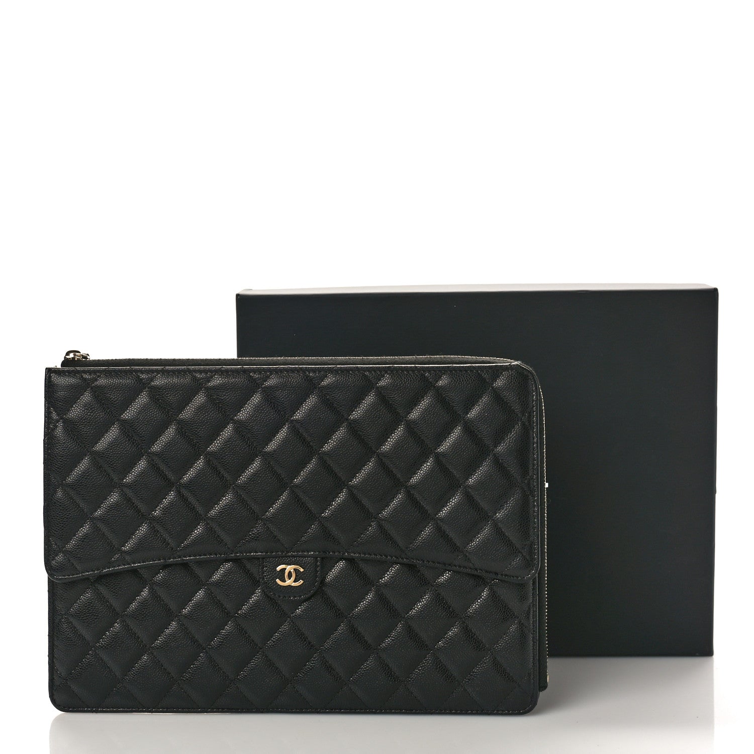 Chanel Caviar Quilted Large Flap Zip Clutch Black 10 of 10
