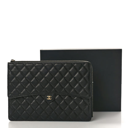 Chanel Caviar Quilted Large Flap Zip Clutch Black 10 of 10