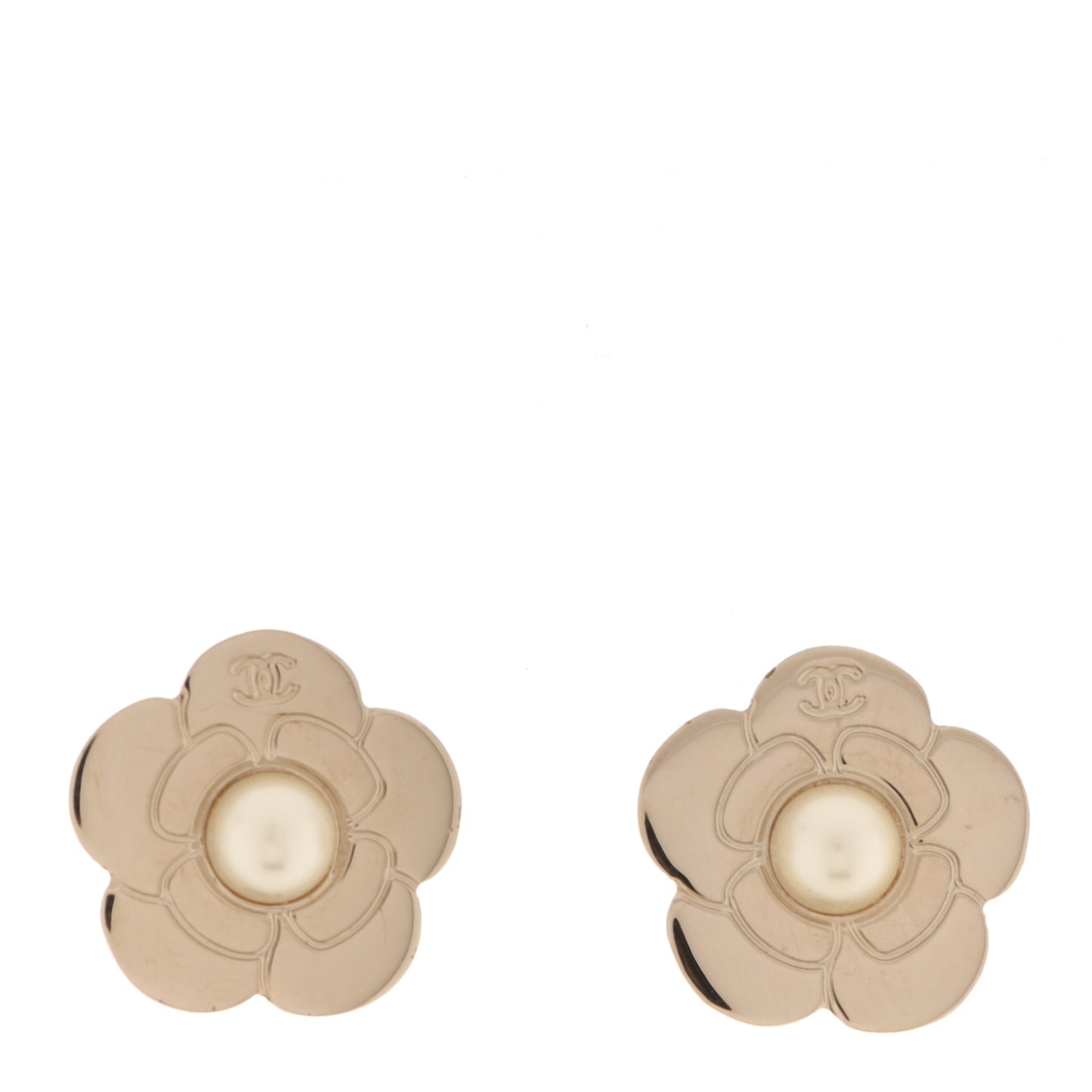 Pearl CC Camellia Earrings Gold