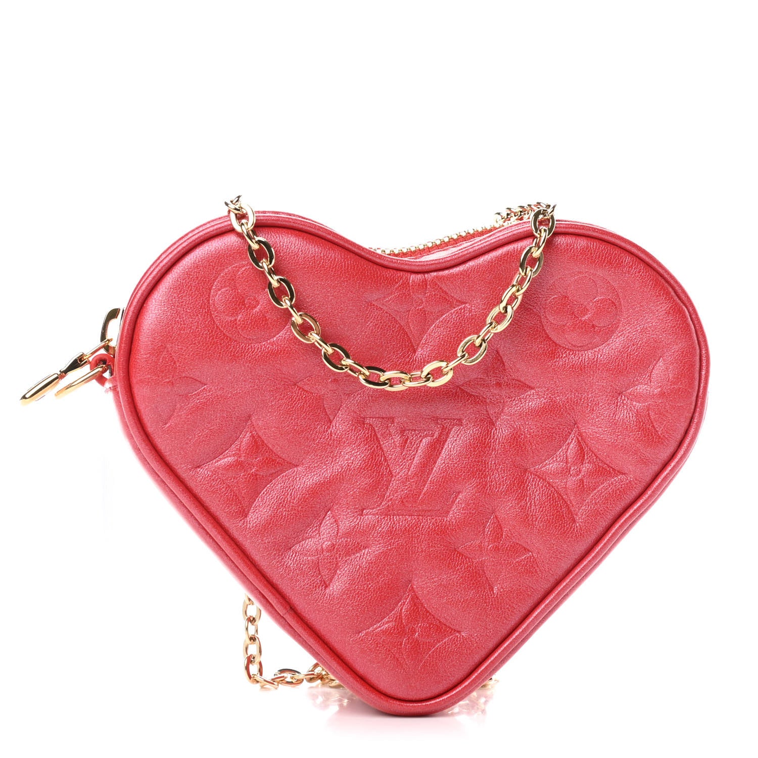 Louis Vuitton Lambskin Embossed Monogram Fall In Love Sac Coeur Heart Chain Bag Lipstick Red 1 of 4