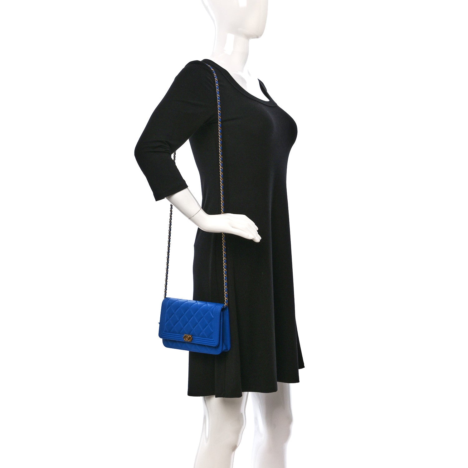 Chanel Lambskin Quilted Boy Wallet On Chain WOC Blue 2 of 15