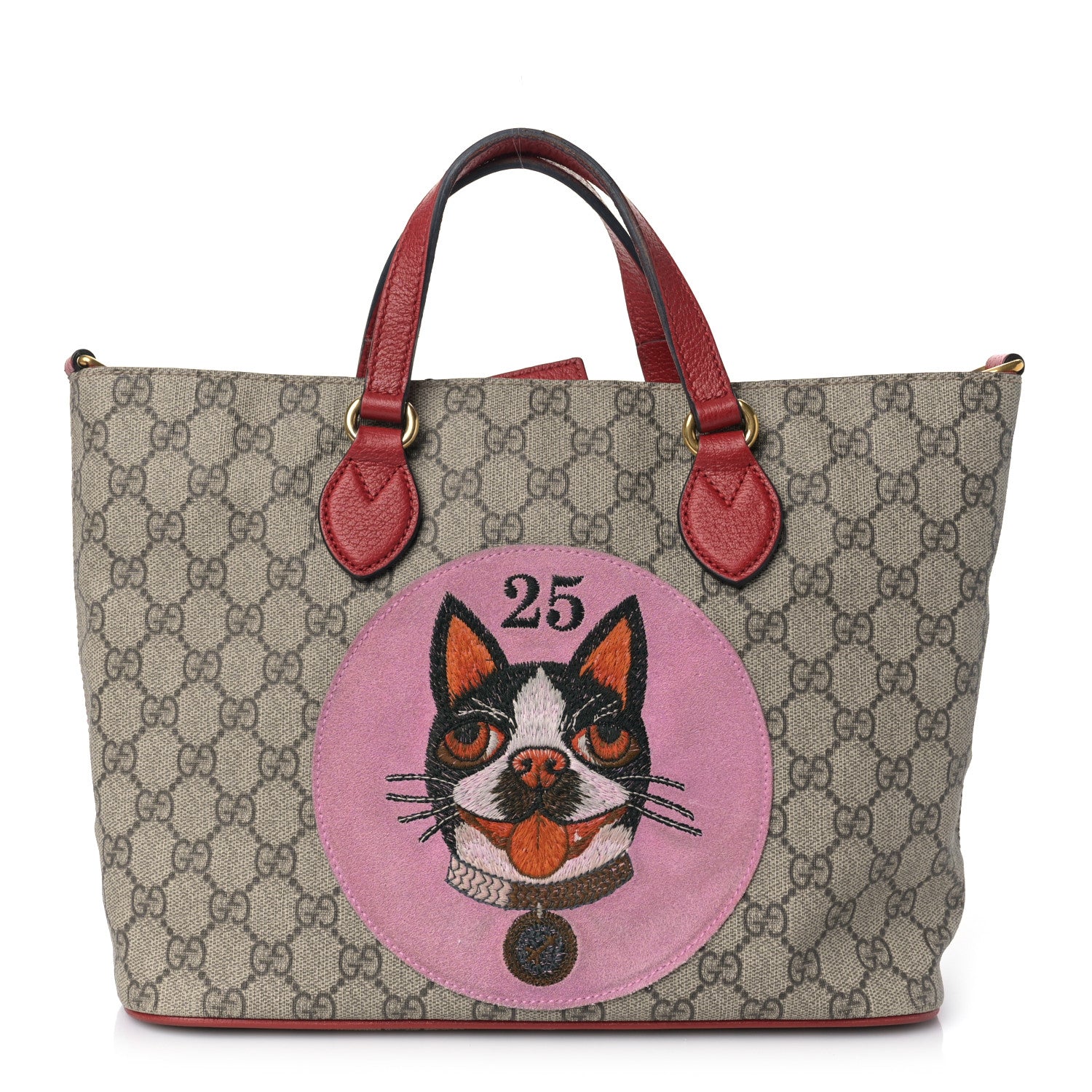 Gucci Soft GG Supreme Monogram Web Bosco Patch Small Crossbody Tote Beige Malva Hibiscus Red 1 of 12