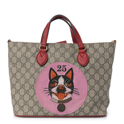 Gucci Soft GG Supreme Monogram Web Bosco Patch Small Crossbody Tote Beige Malva Hibiscus Red 1 of 12