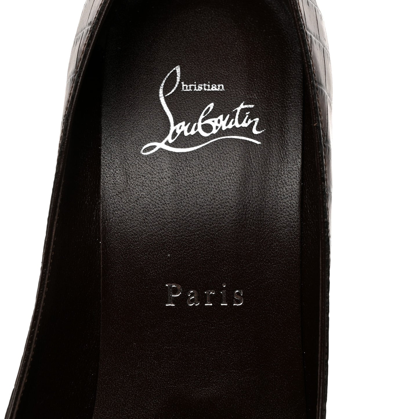 Calfskin Crocodile Embossed Kate 100 Pumps 38.5 Expresso