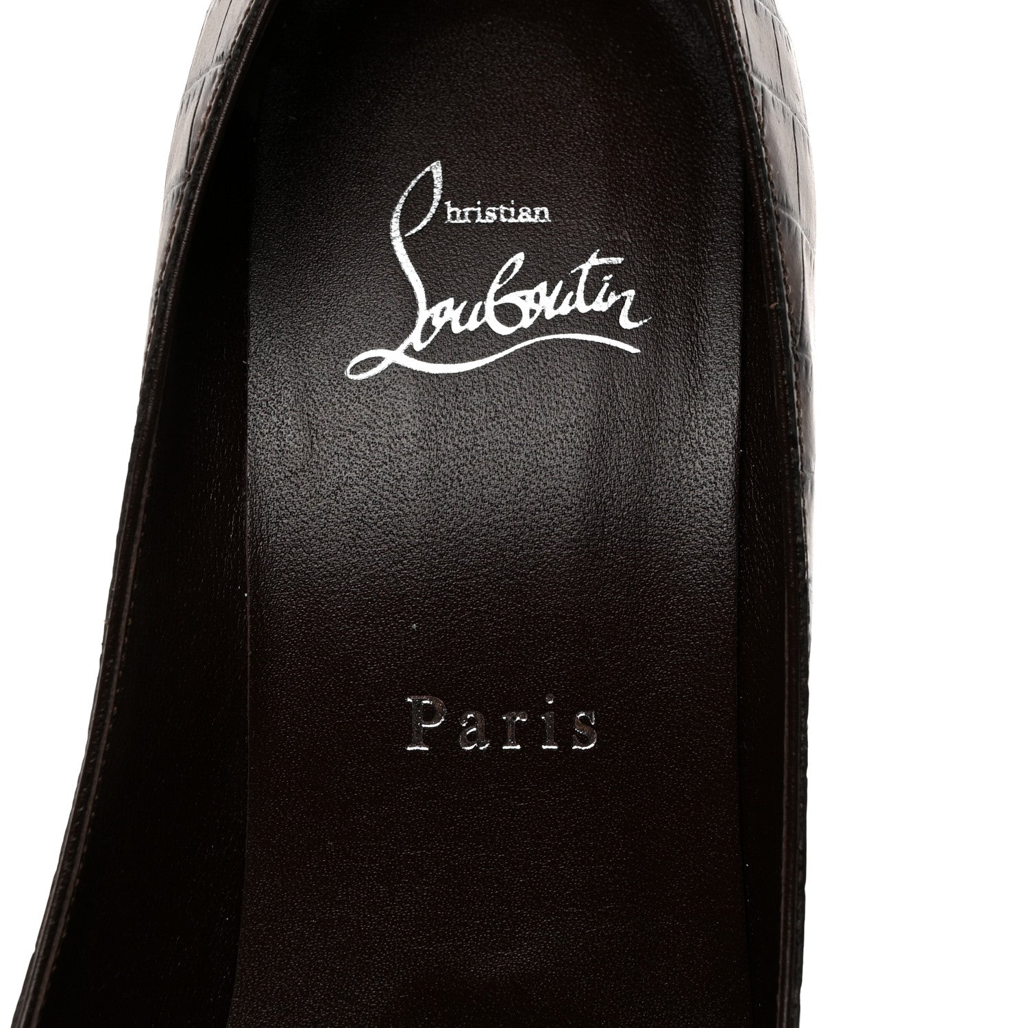 Christian Louboutin Calfskin Crocodile Embossed Kate 100 Pumps 38.5 Expresso 6 of 8
