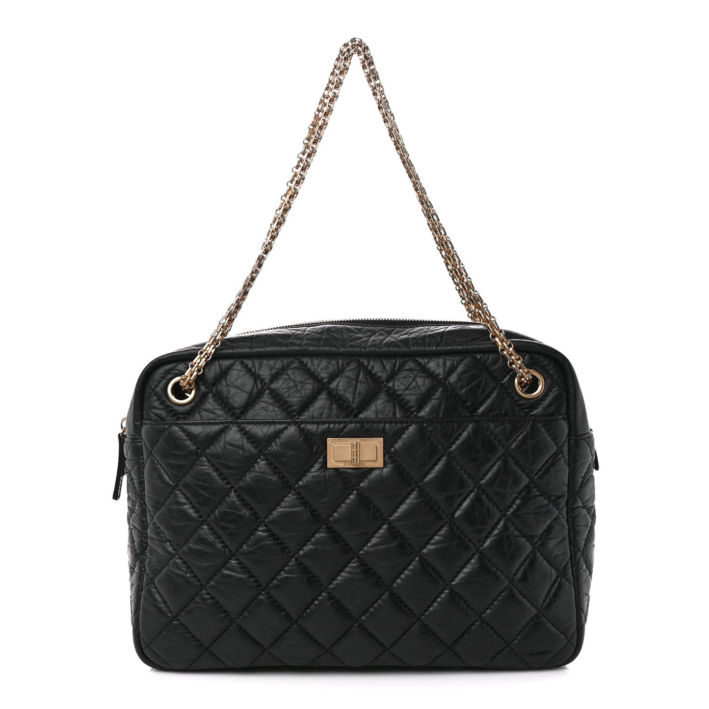 Aged Calfskin Quilted Large Reissue Camera Case Black