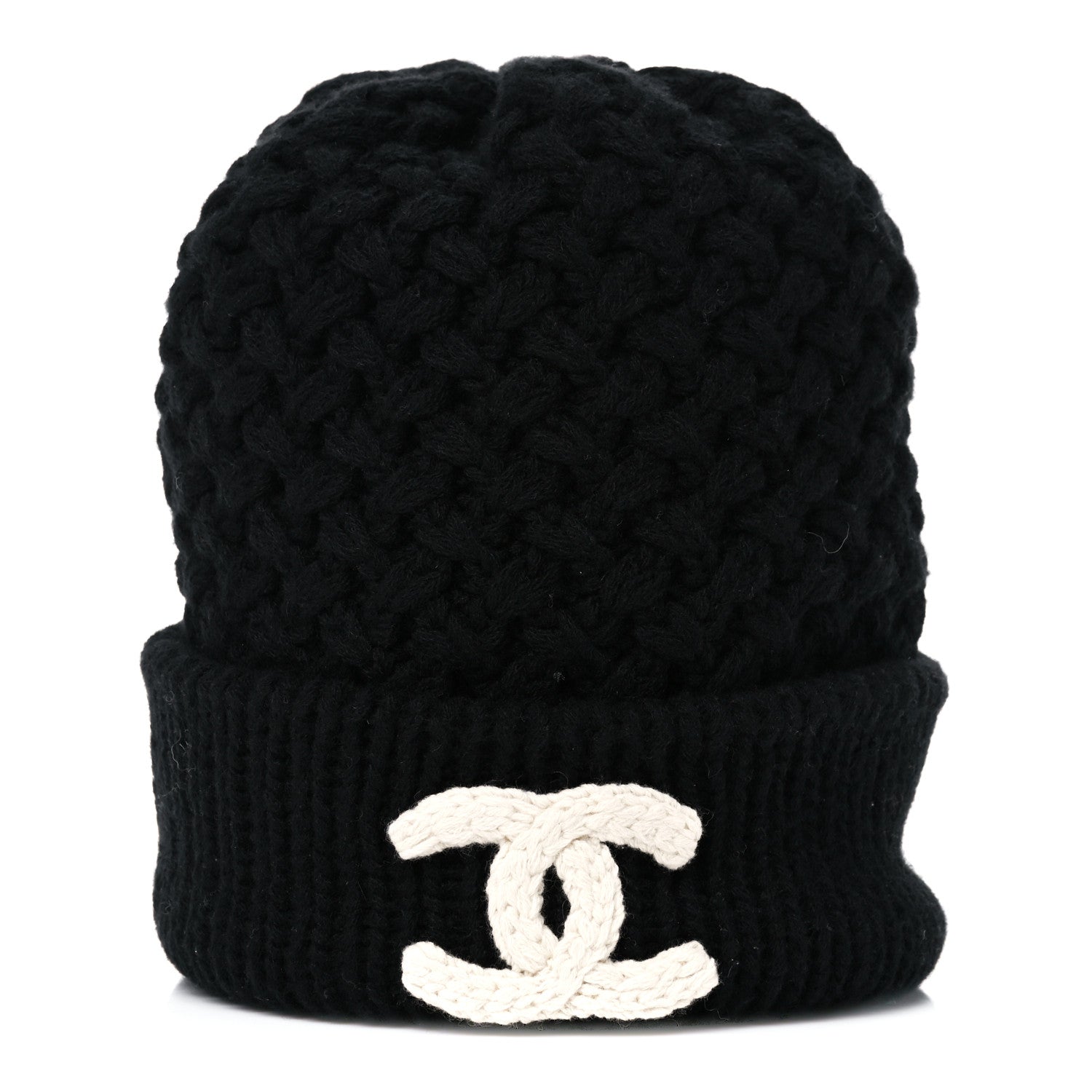 Chanel Cashmere CC Beanie Hat Black White 4 of 7