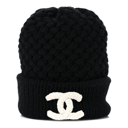 Chanel Cashmere CC Beanie Hat Black White 4 of 7