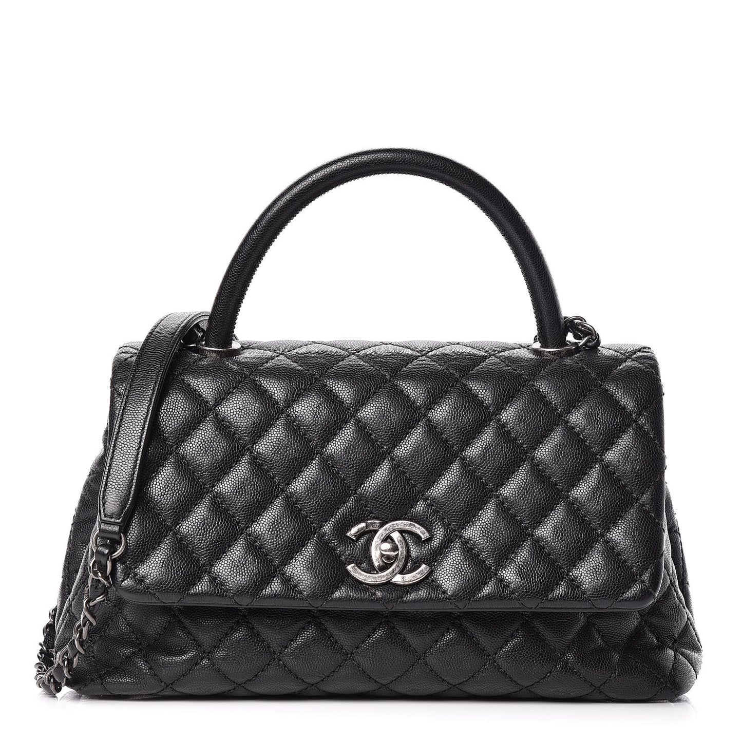 Caviar Quilted Small Coco Handle Flap Black