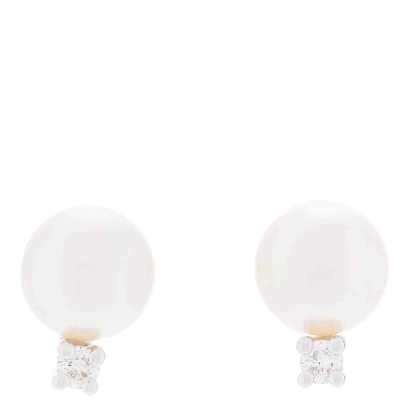 18K White Gold Diamond 6-6.5mm Pearl Stud Earrings