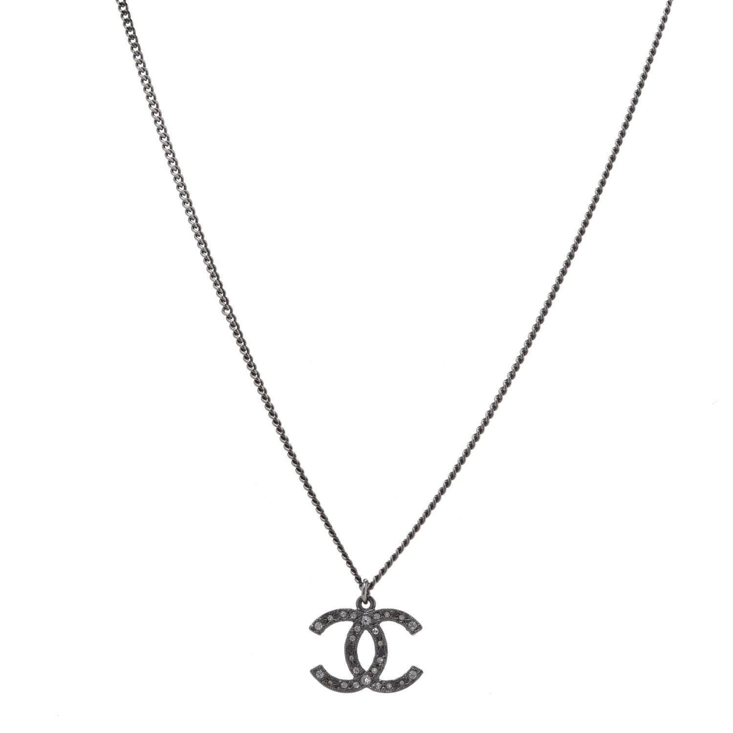 Chanel Crystal CC Necklace Silver 1 of 7