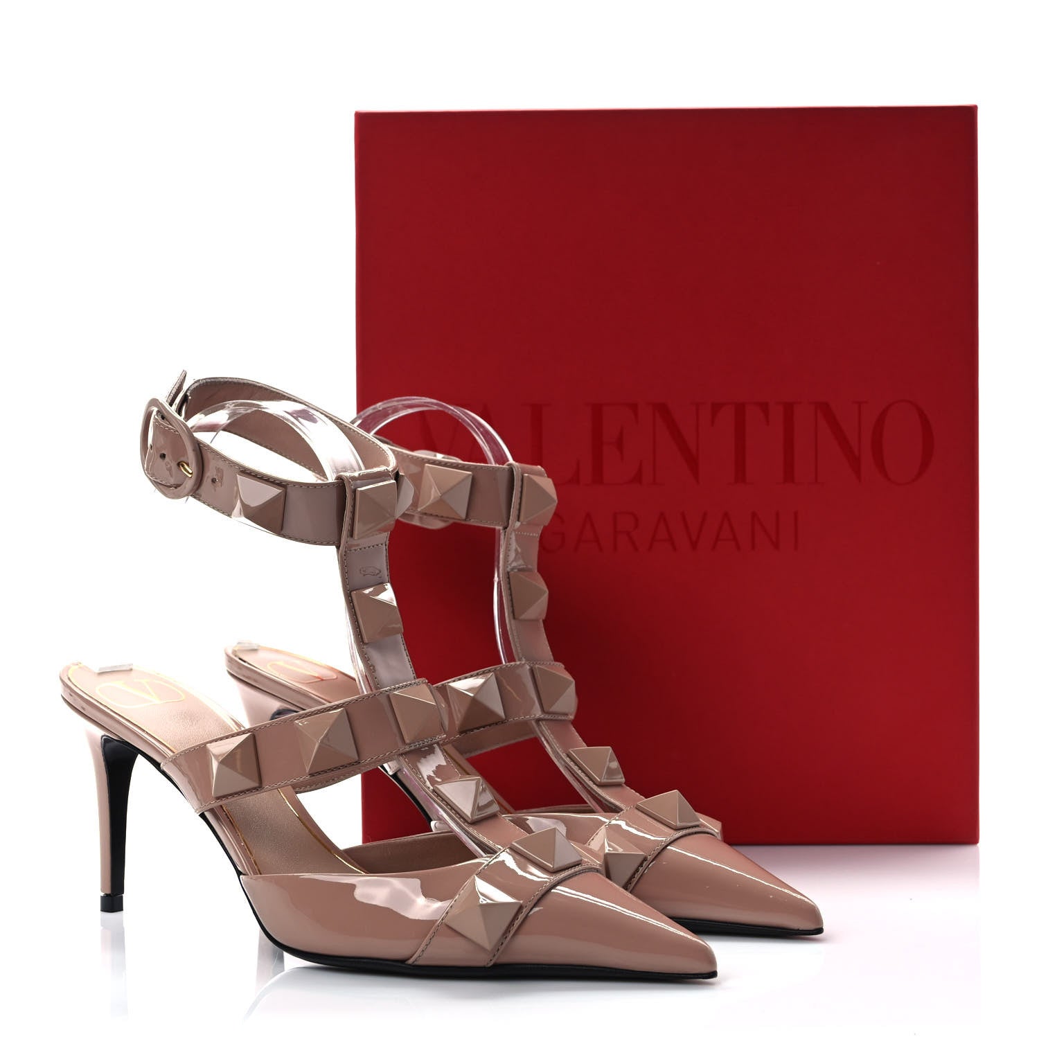 Valentino Garavani Patent Enamel Monochrome Roman Stud Ankle Strap 80mm Pumps 39.5 Rose Cannelle 10 of 10
