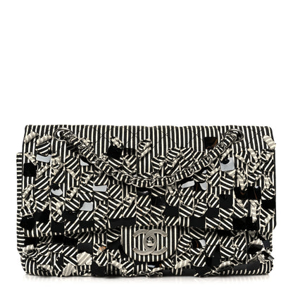 Chanel Canvas Sequin Stripe Medium Double Flap Black White 1 of 11