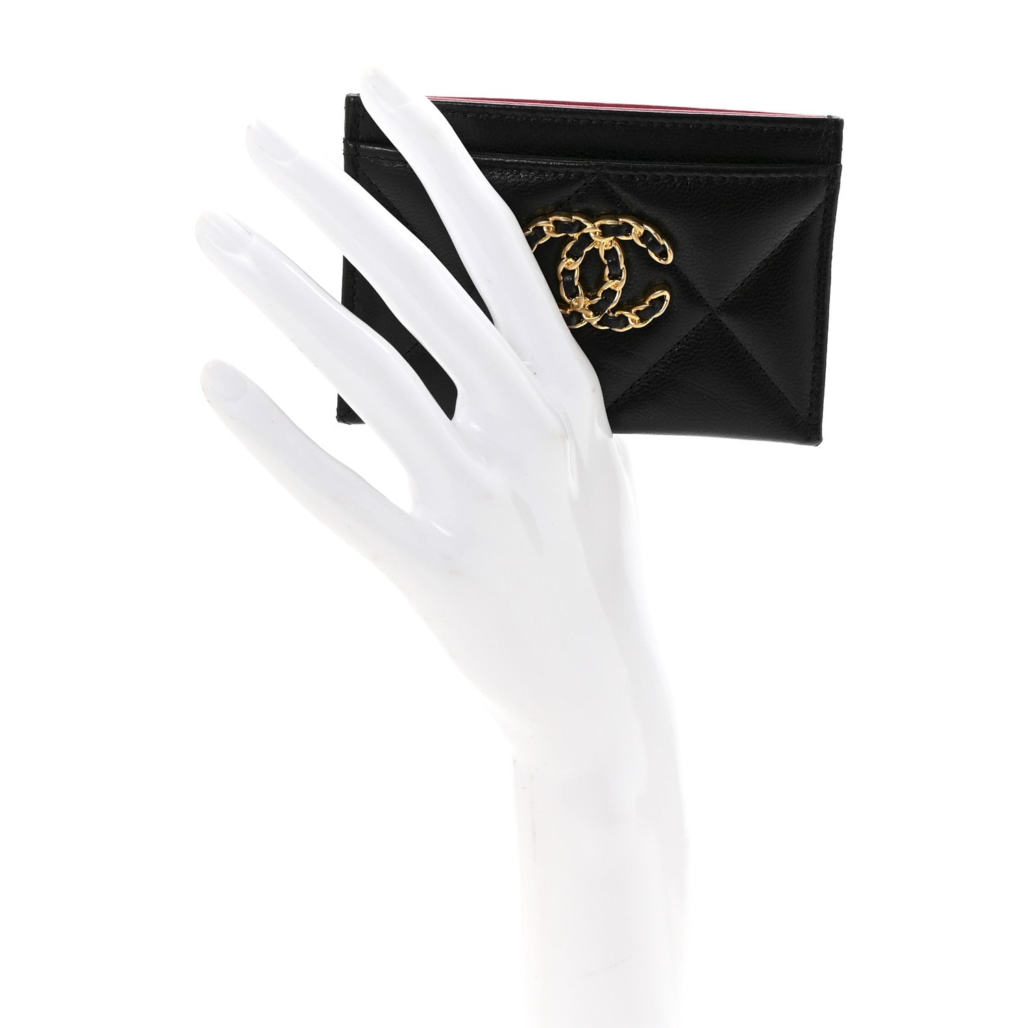 Chanel Shiny Goatskin Quilted Chanel 19 Card Holder Black 3 of 16