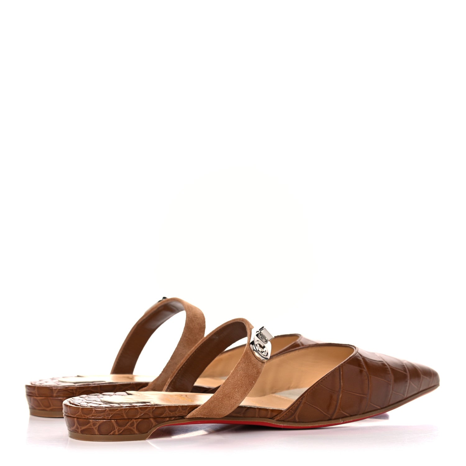 Christian Louboutin Calfskin Crocodile Embossed Choc Lock Flats 36 Biscotto 4 of 9
