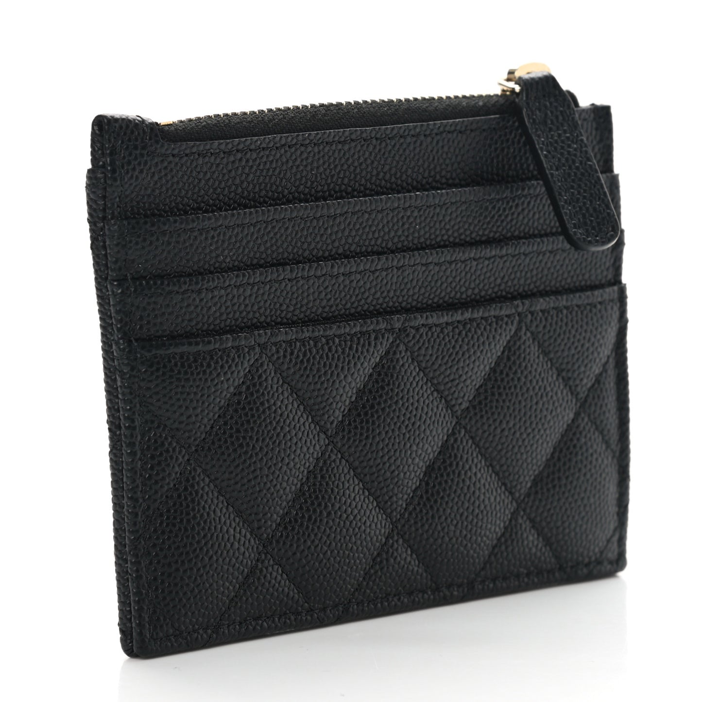 Caviar Quilted CC Zip Card Holder Black
