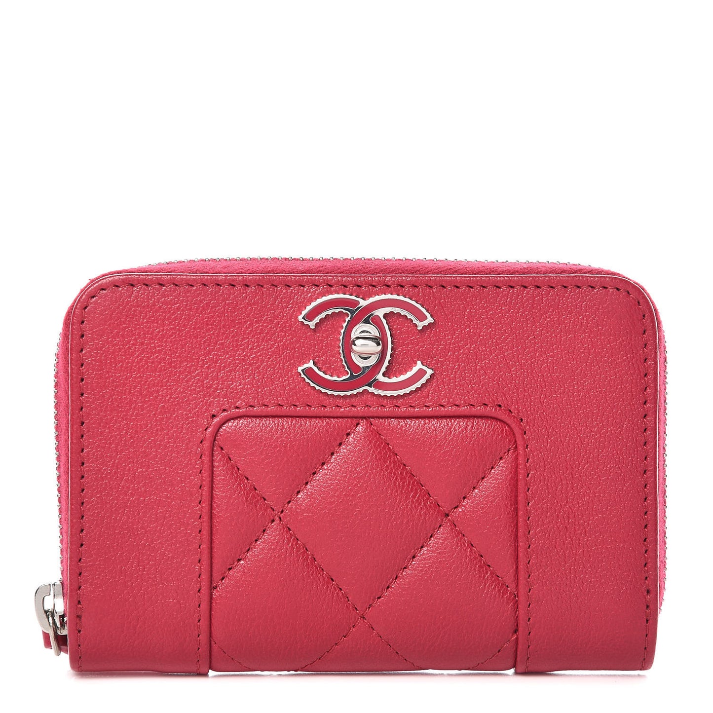 Sheepskin Quilted Mademoiselle Vintage Zip Coin Purse Pink