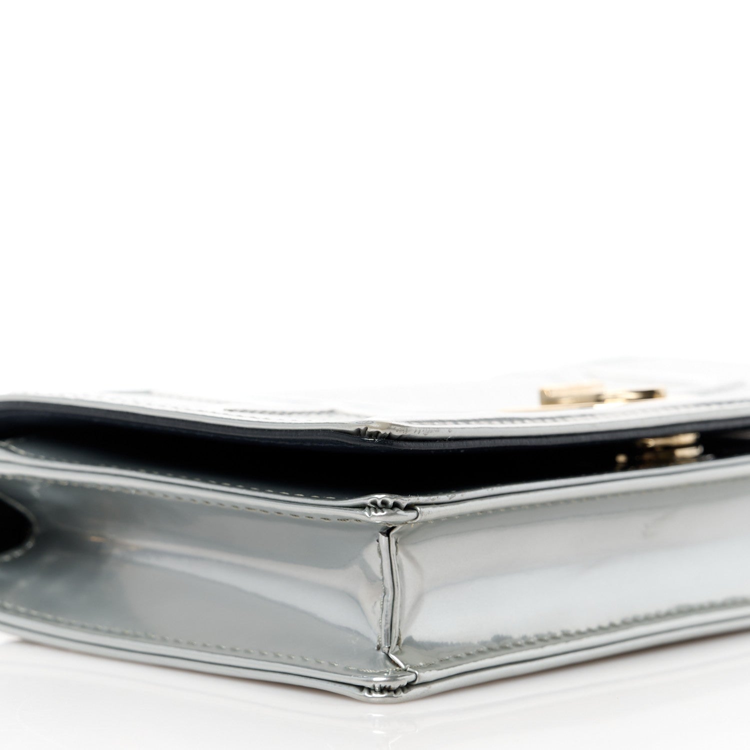 Christian Dior Metallic Patent Micro-Cannage Diorama Wallet on Chain Pouch Silver 9 of 10