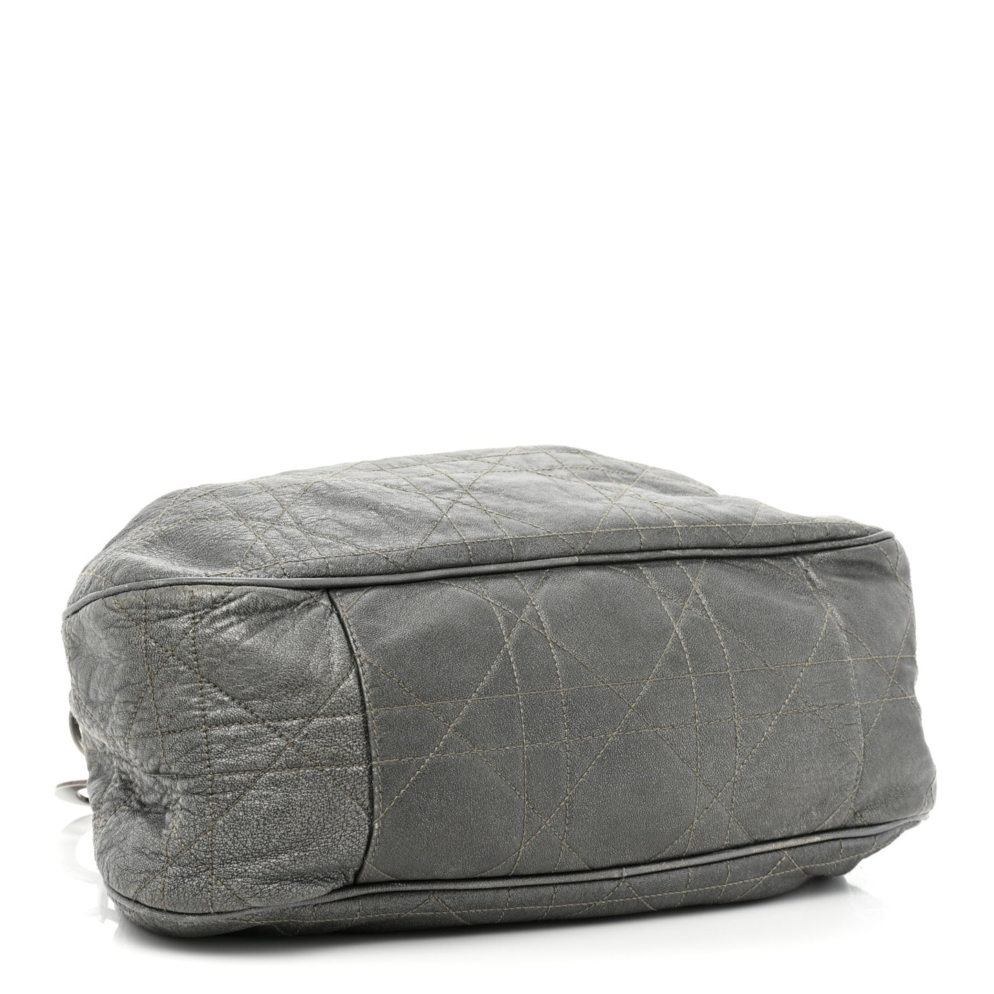 Metallic Lambskin Cannage Drawstring Bag Grey