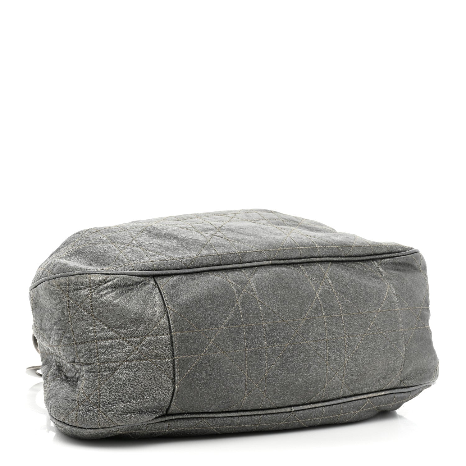 Christian Dior Metallic Lambskin Cannage Drawstring Bag Grey 4 of 21