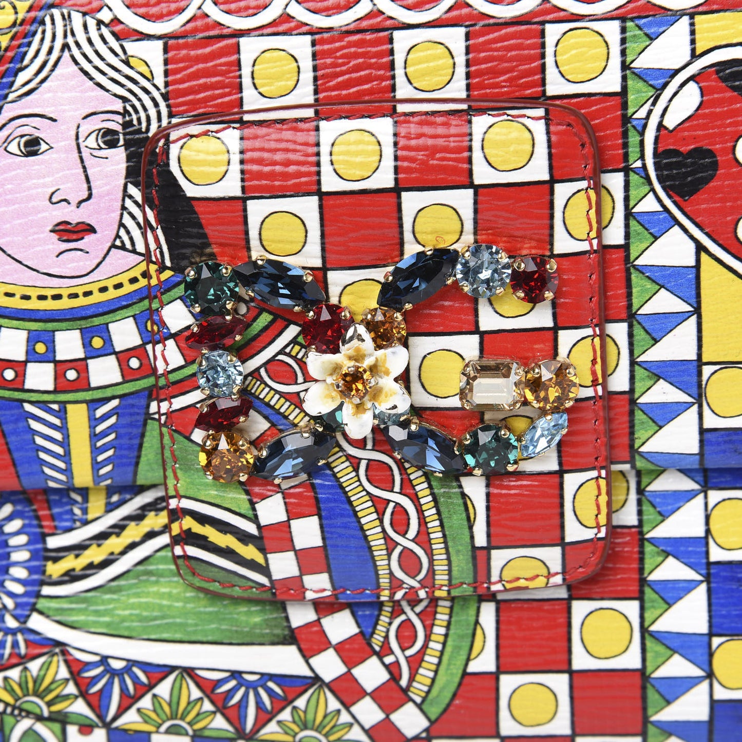 Dauphine Crystal Embellished Queen of Hearts Print Milennials Shoulder Bag Multicolor