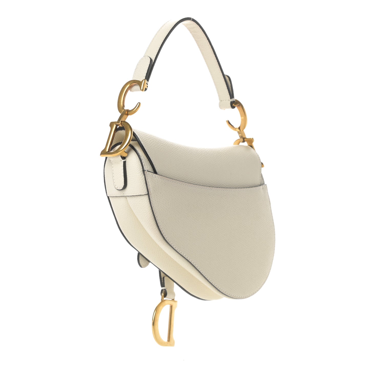 Grained Calfskin Mini Saddle Bag White