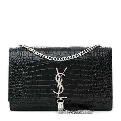 Saint Laurent Calfskin Crocodile Embossed Medium Classic Monogram Kate Tassel Satchel Black 1 of 11