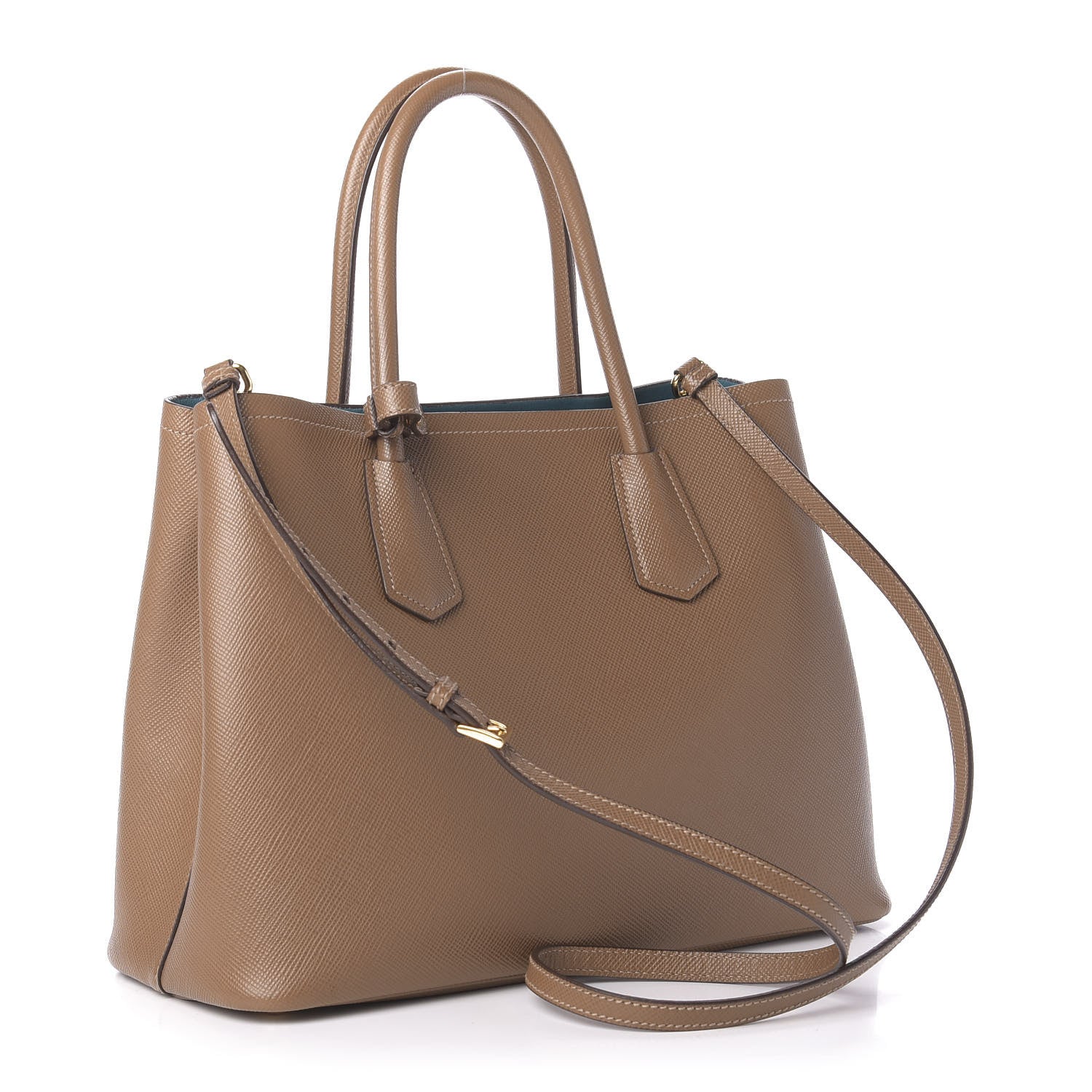 Prada Saffiano Cuir Medium Double Bag Cannella Turchese 4 of 11