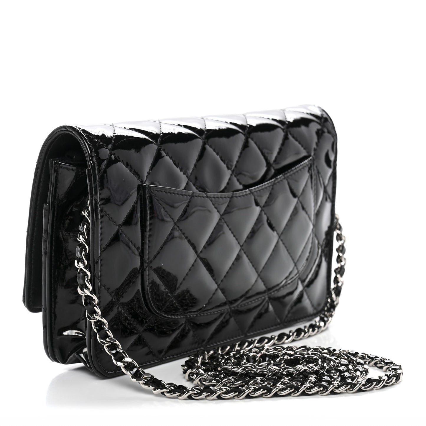 Patent Quilted Wallet On Chain WOC Black