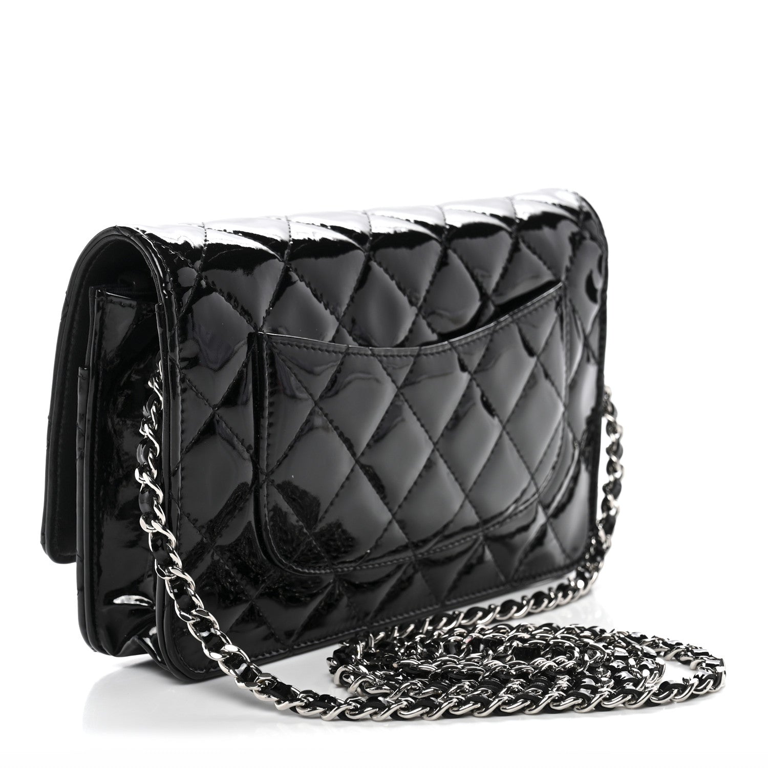 Chanel Patent Quilted Wallet On Chain WOC Black 3 of 13
