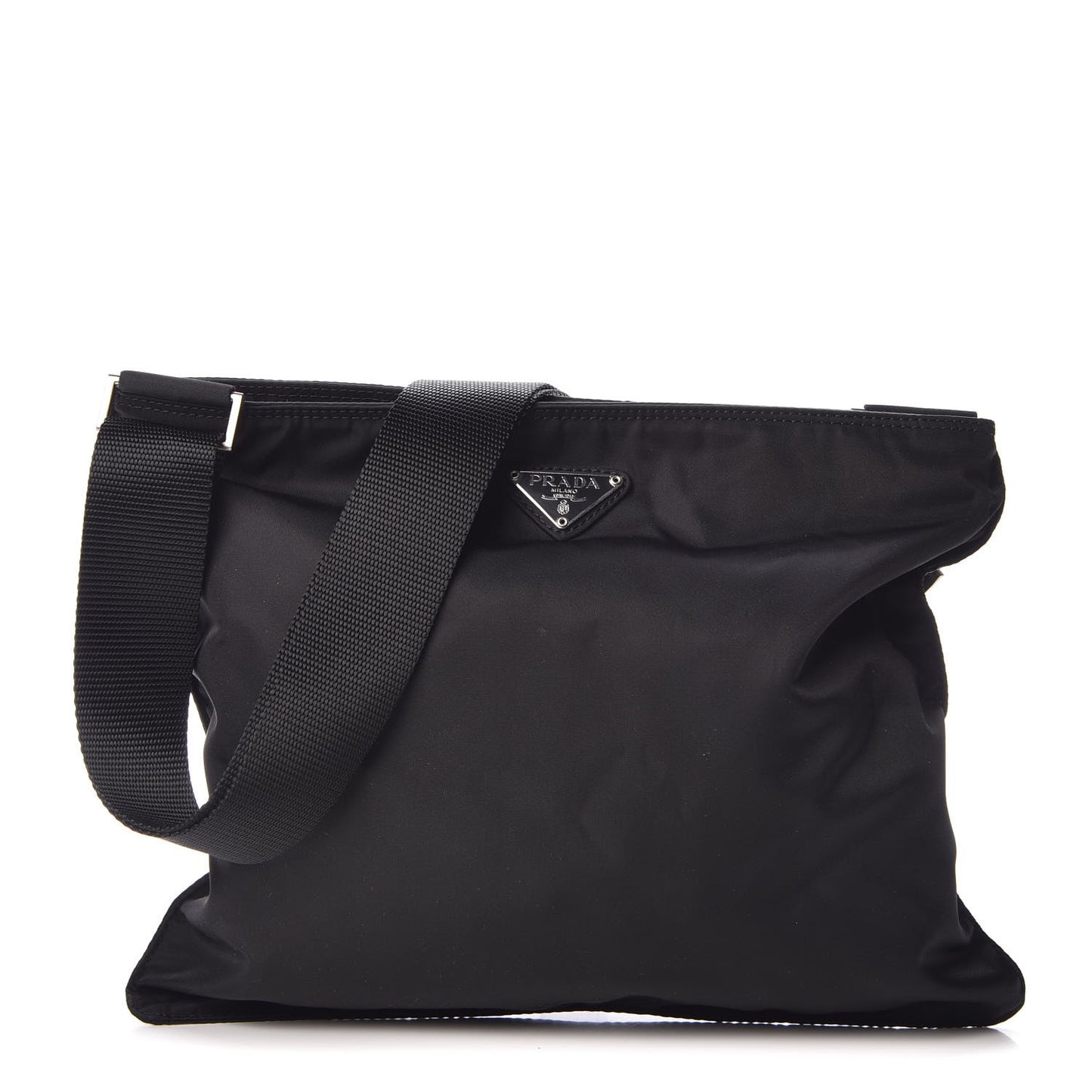 Nylon Flat Messenger Bag Black