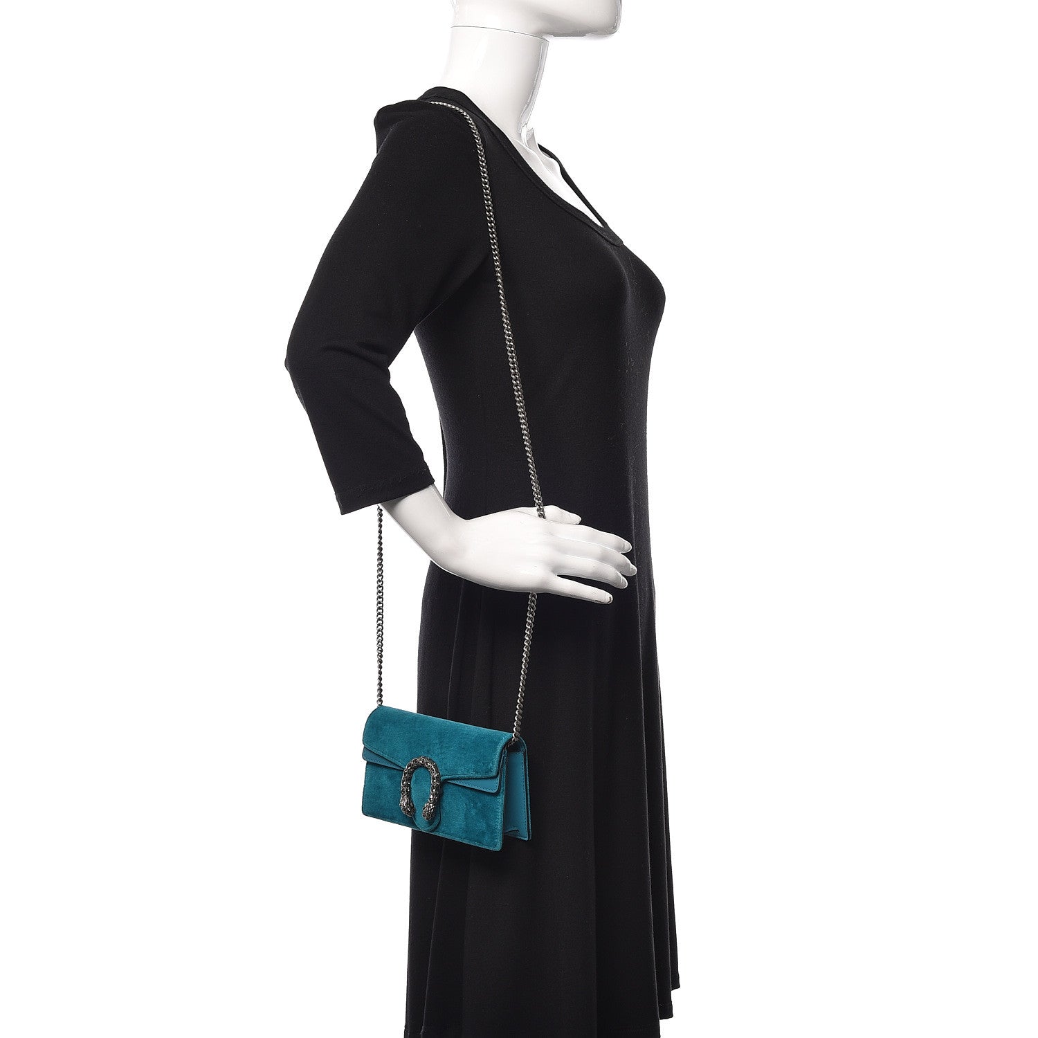Gucci Velvet Super Mini Dionysus Shoulder Bag Pavone Cyan 2 of 14