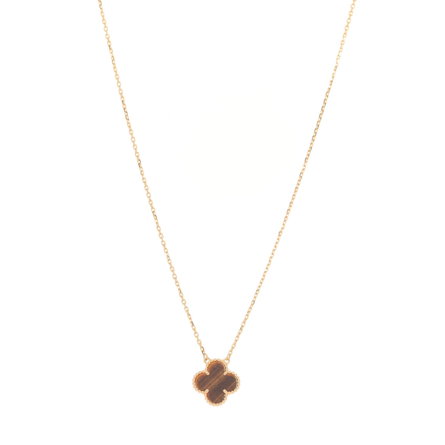 Van Cleef & Arpels 18K Yellow Gold Tiger Eye Vintage Alhambra Pendant Necklace 1 of 6