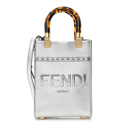 Fendi Vitello Catalan Mirror Plexiglass Mini Fendi Sunshine Shopper Tote Argento 1 of 12