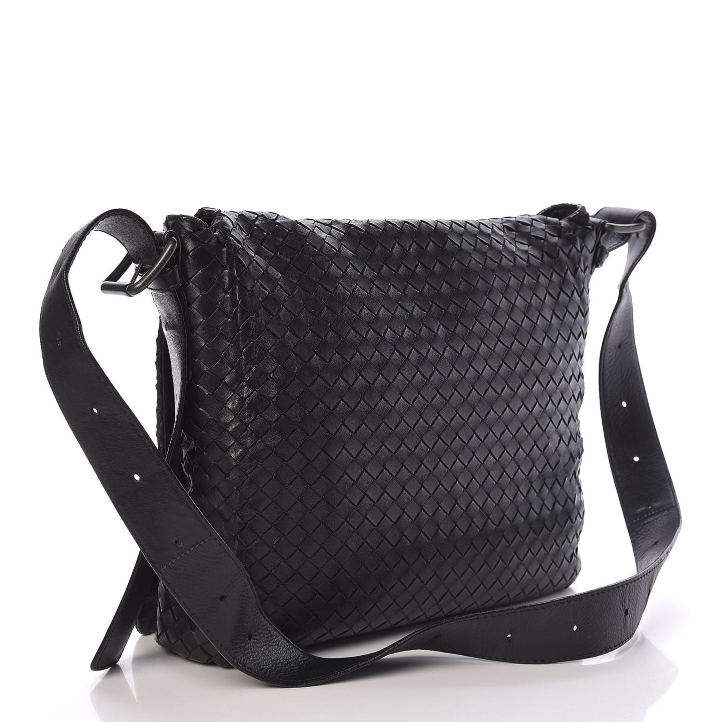 Light Calf Intrecciato Crossbody Messenger Bag Black