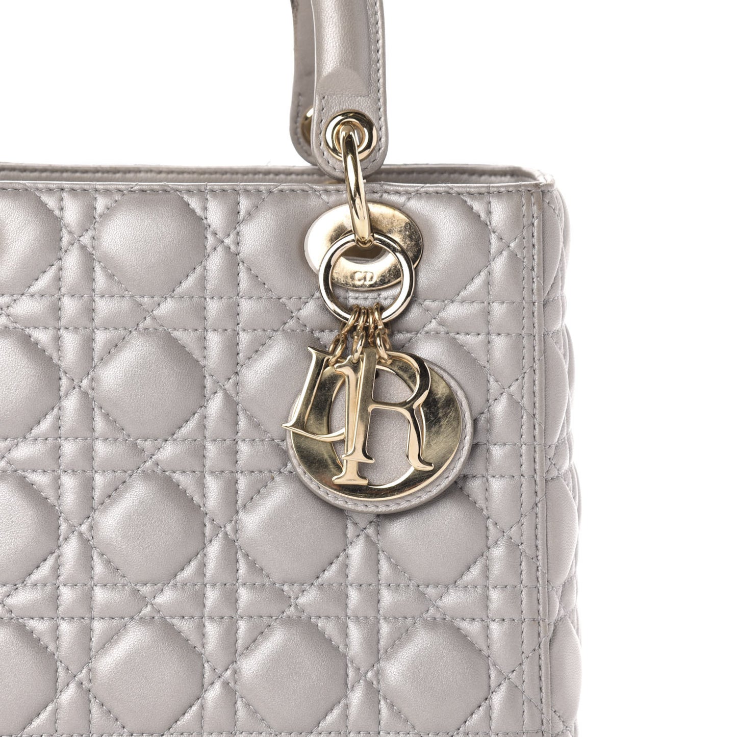 Pearly Lambskin Cannage Medium Lady Dior Grey