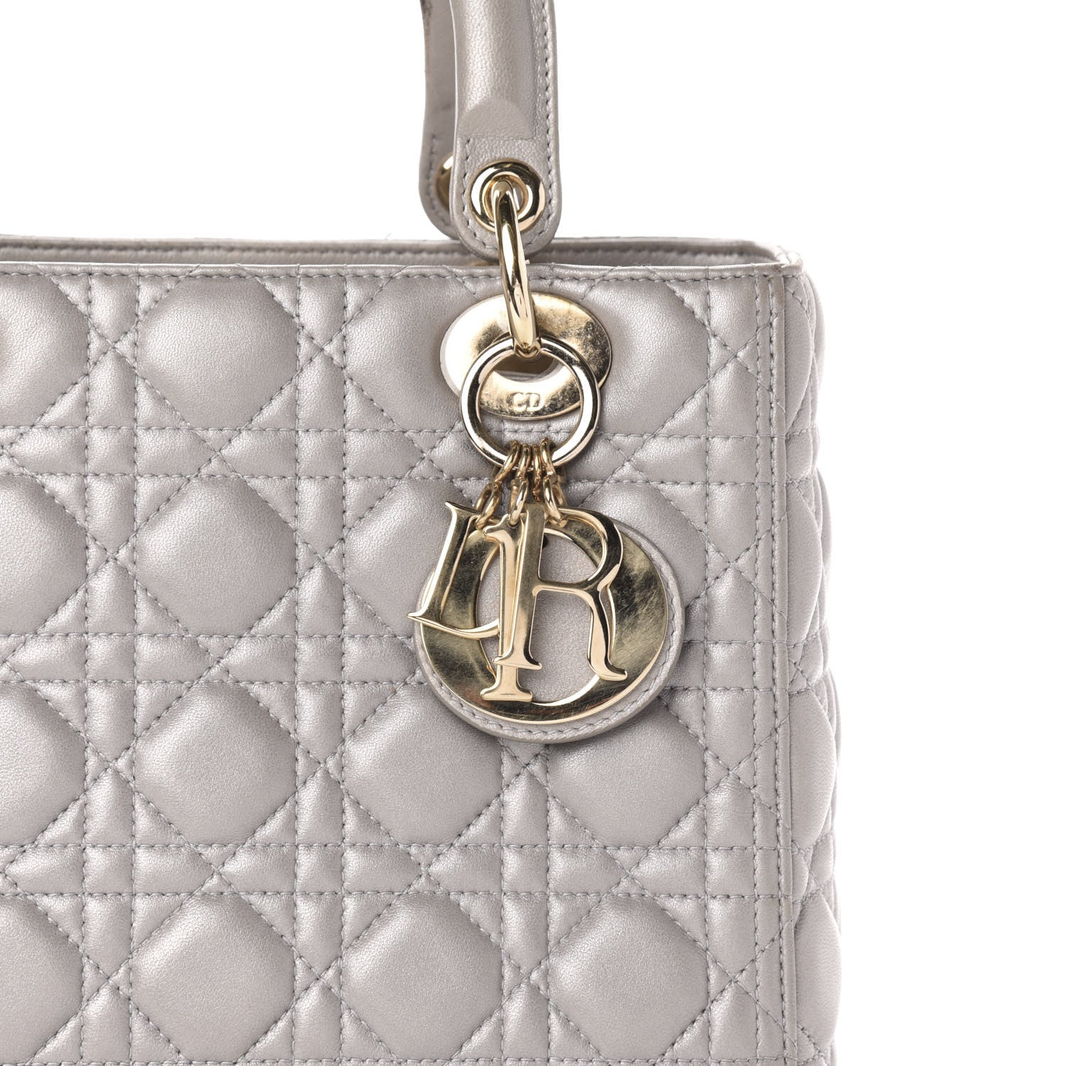 Christian Dior Pearly Lambskin Cannage Medium Lady Dior Grey 18 of 19