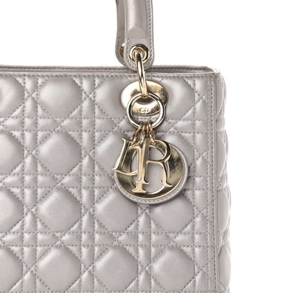 Christian Dior Pearly Lambskin Cannage Medium Lady Dior Grey 18 of 19