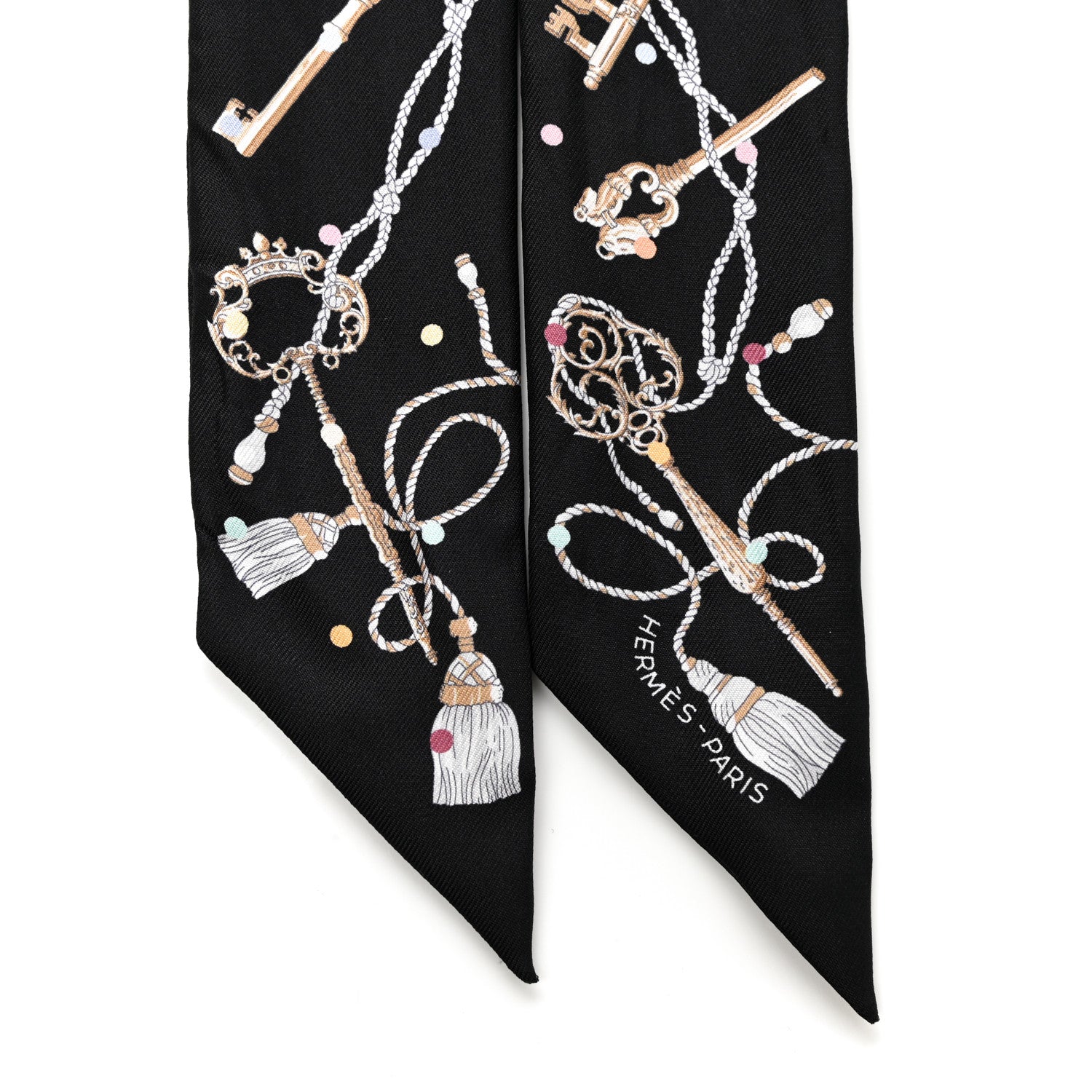 Hermes Silk Les Cles A Pois Twilly Black Beige Rose Multicolor 2 of 4