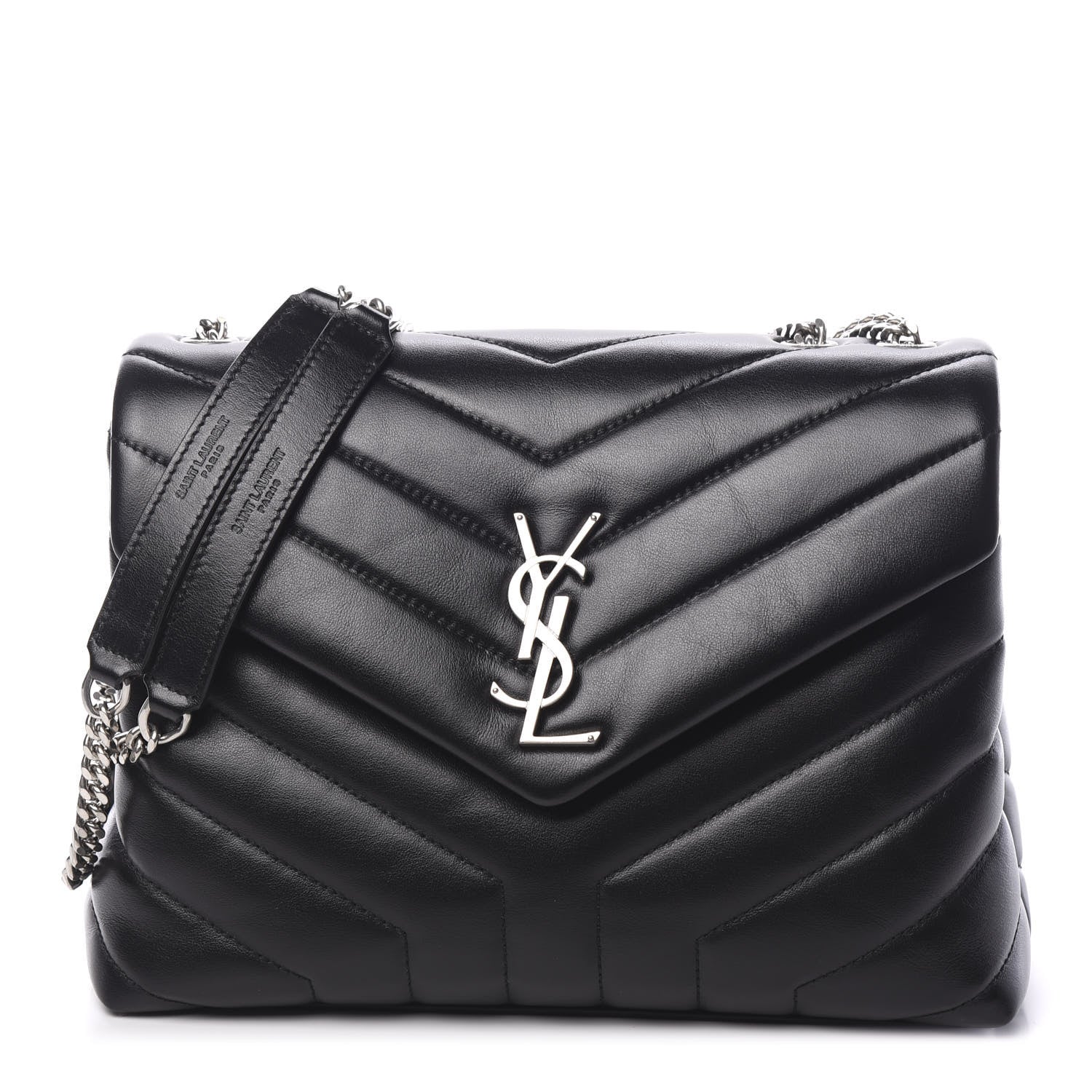 Saint Laurent Calfskin Y Quilted Monogram Small Loulou Chain Satchel Black 1 of 9