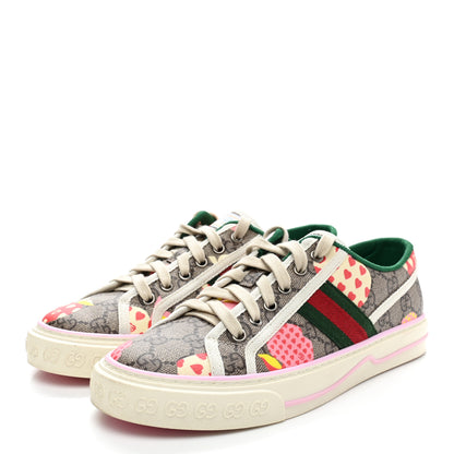 Gucci GG Supreme Monogram Les Pommes Web Womens 1977 Tennis Sneakers 38 Beige Ebony Mystic White 3 of 11