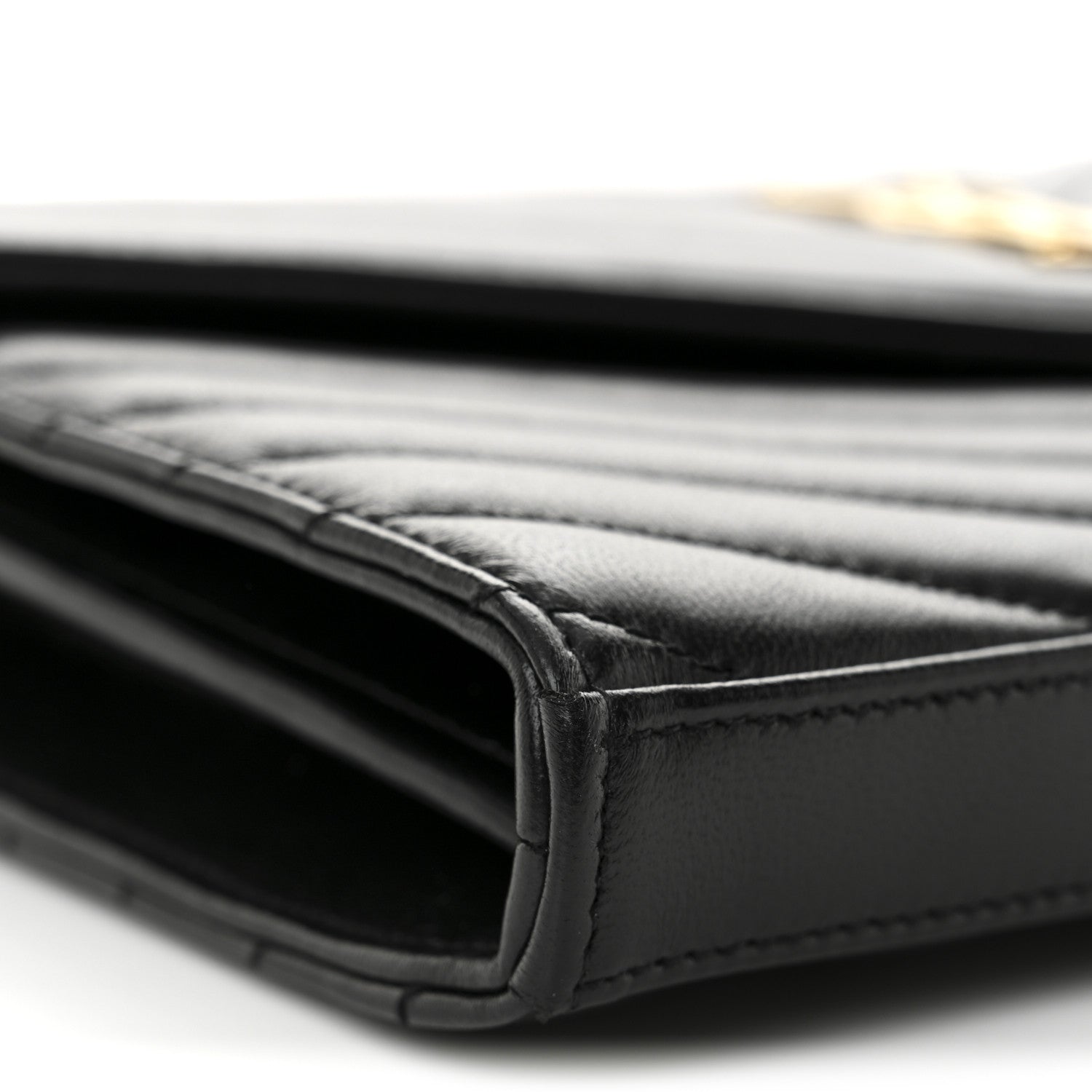 Saint Laurent Lambskin Matelasse Chevron Monogram Chain Wallet Black 9 of 11