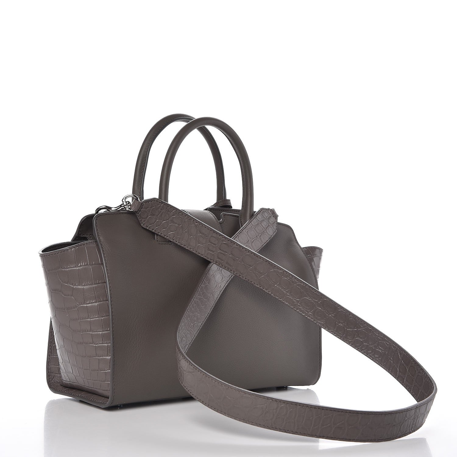 Saint Laurent Smooth Calfskin Crocodile Embossed Baby Monogram Downtown Cabas Earth 4 of 8