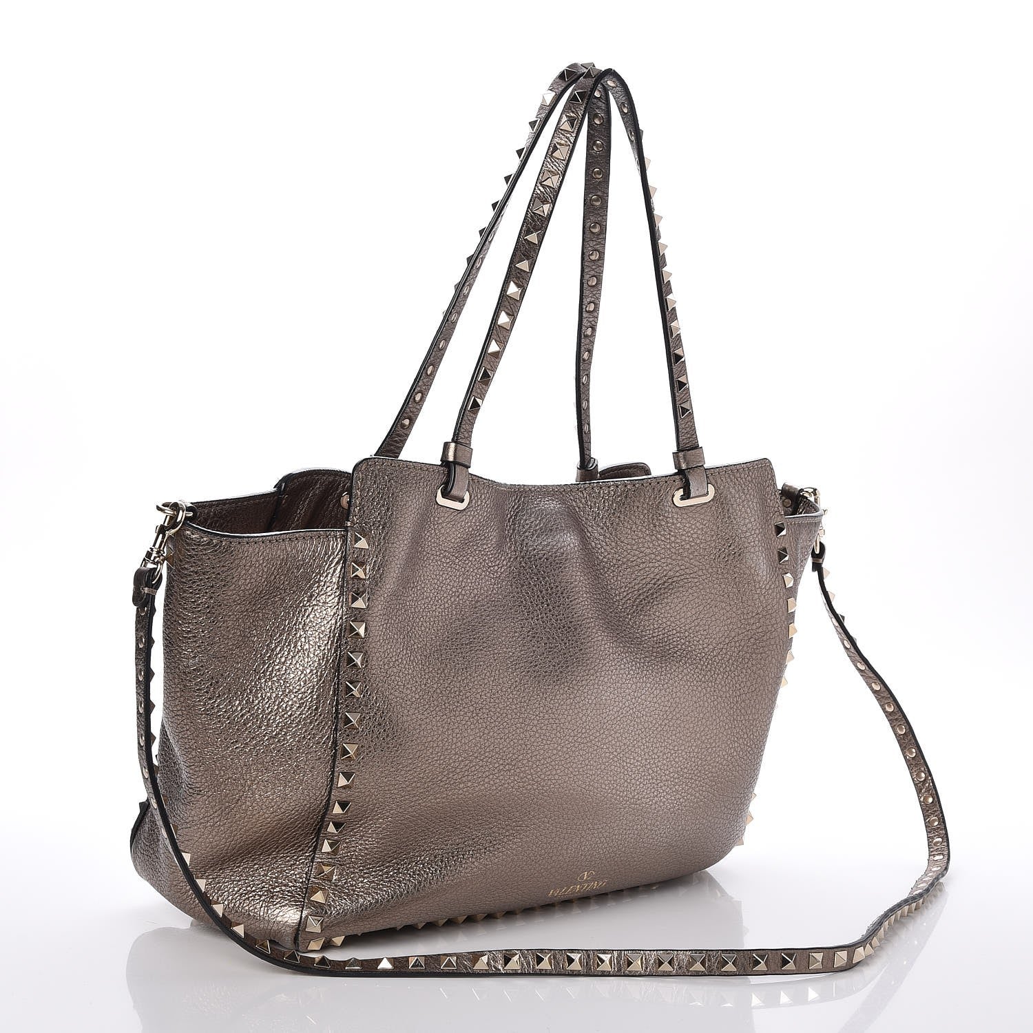 Valentino Garavani Metallic Alce Printed Calfskin Medium Rockstud Tote Sasso 3 of 7